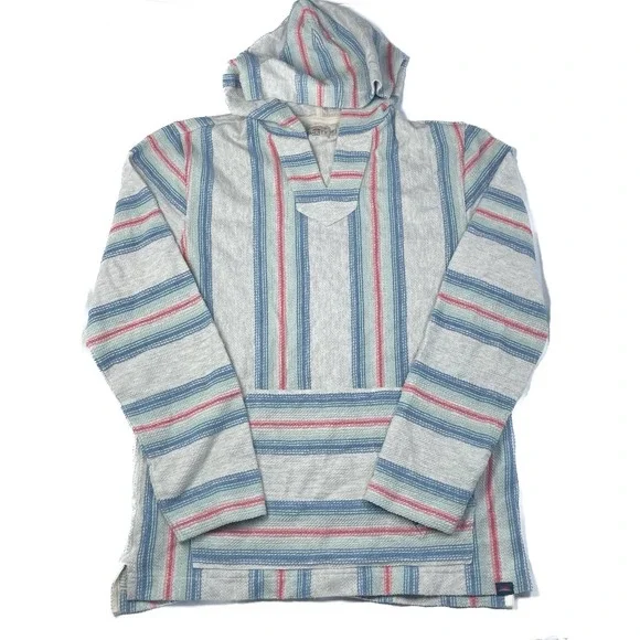 Faherty Men's Biarritz Terry Hoodie Sz S White Multicolor‎ Striped Poncho Surfer - Picture 2 of 14